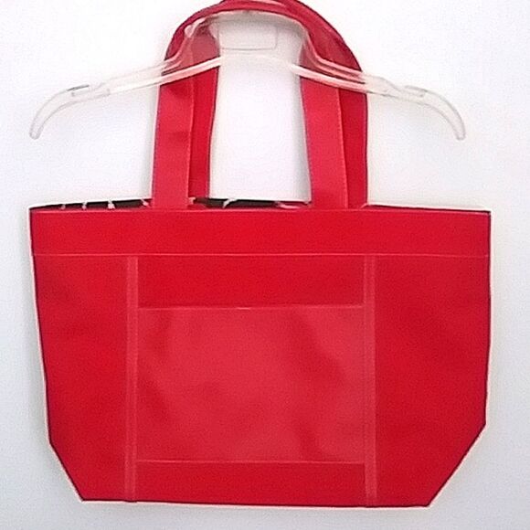 Lancome Tote Red Large Vegan Leather and Canvas - Picture 1 of 6